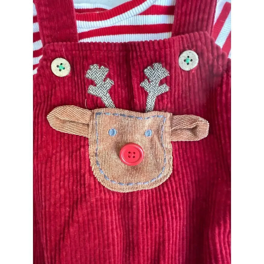 Mudpie Baby Red Reindeer Corduroy Bubble Set Size 6-9 M